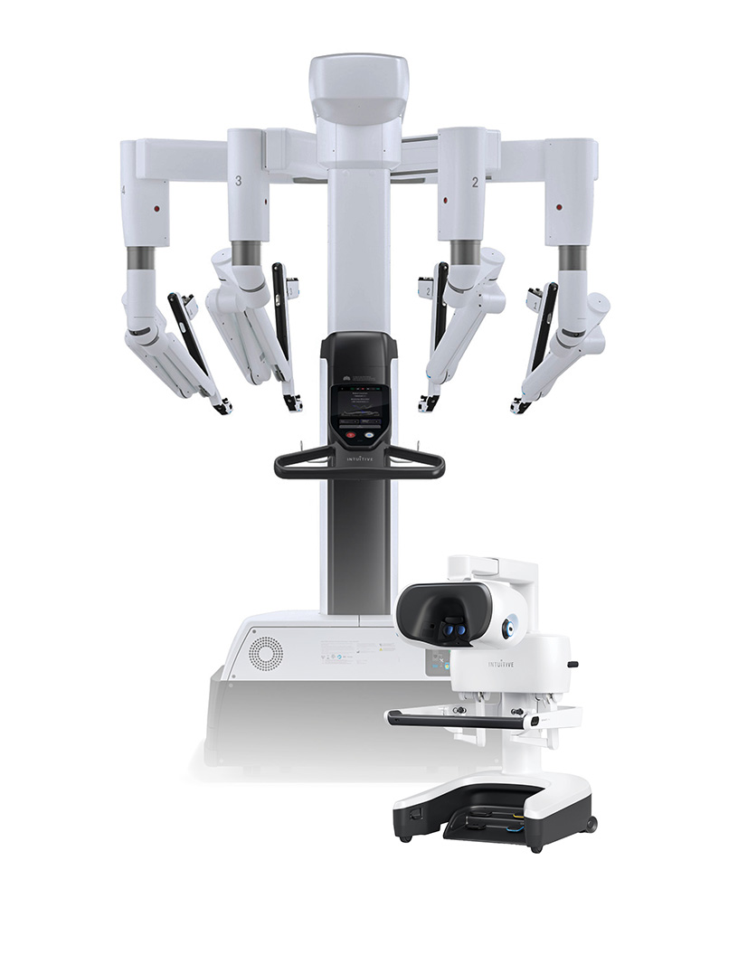 da Vinci surgical system components: the physician console and the arms